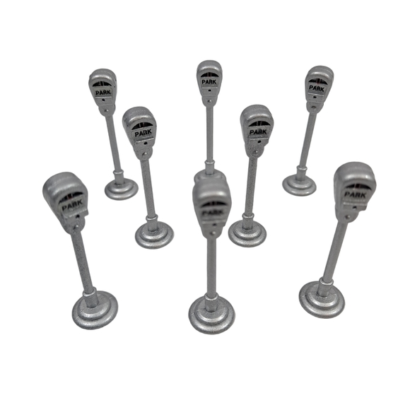 Vintage Dept 56 Snow Village Parking Meters Silver Lot Of 8 - Picture 1 of 7